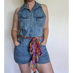 Vintage Kerry McGee Denim And Lace Romper 80s